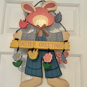 Wooden Easter Bunny Wall Hanging with Greetings